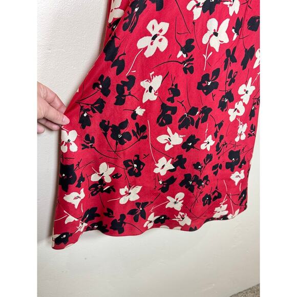 VTG 90s Silk Midi Dress Ann Taylor Red Black Floral Whimsigoth Formal wedding 4 - Picture 3 of 6